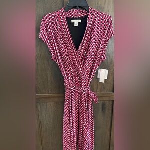 Leota Pink and Black Geometric Midi Dress